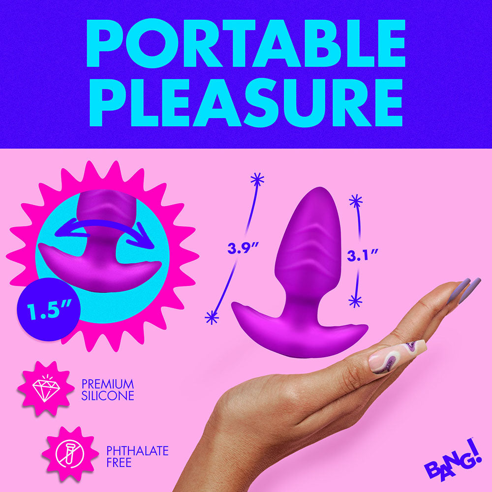 BANG! Rotating &amp; Vibrating Silicone Butt Plug with Remote Purple