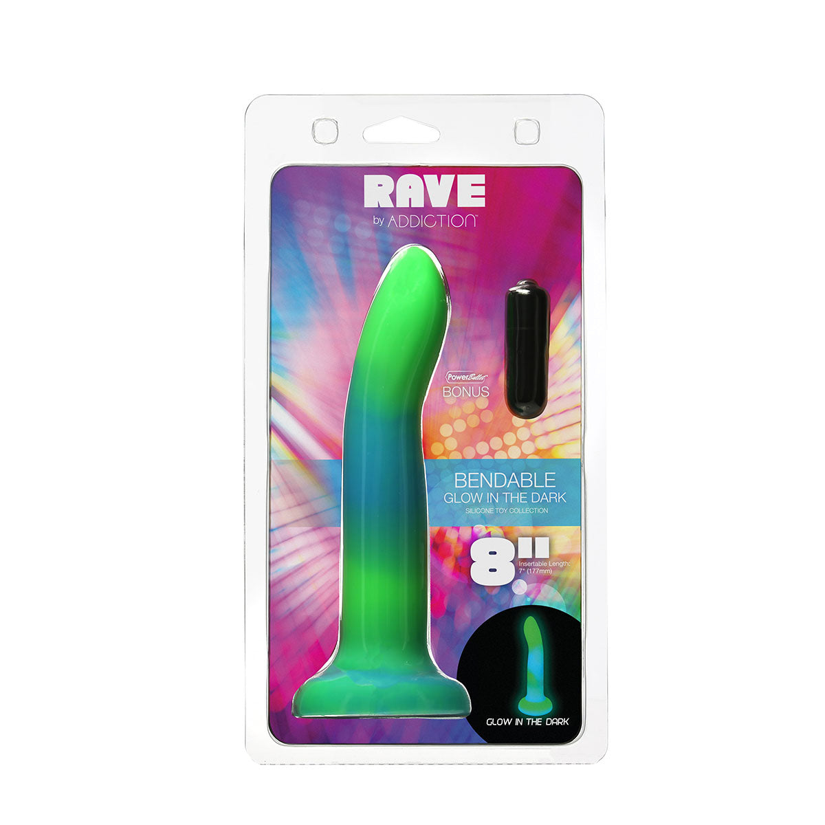 Addiction Glow-in-the-Dark Rave Dil 8&quot; - Green Blue