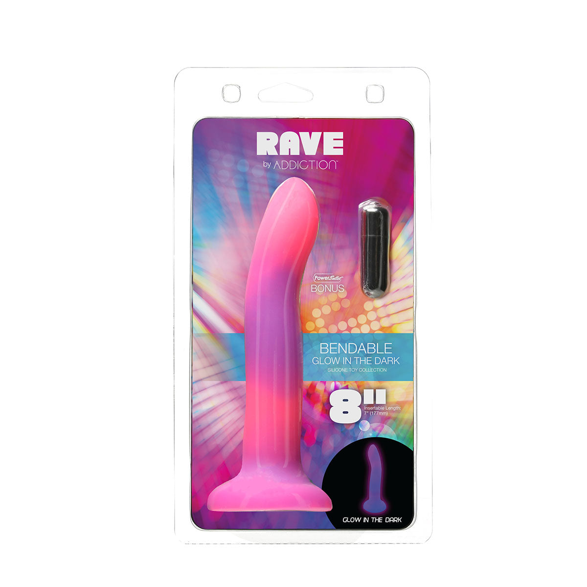 Addiction Glow-in-the-Dark Rave Dil 8&quot; - Pink Purple