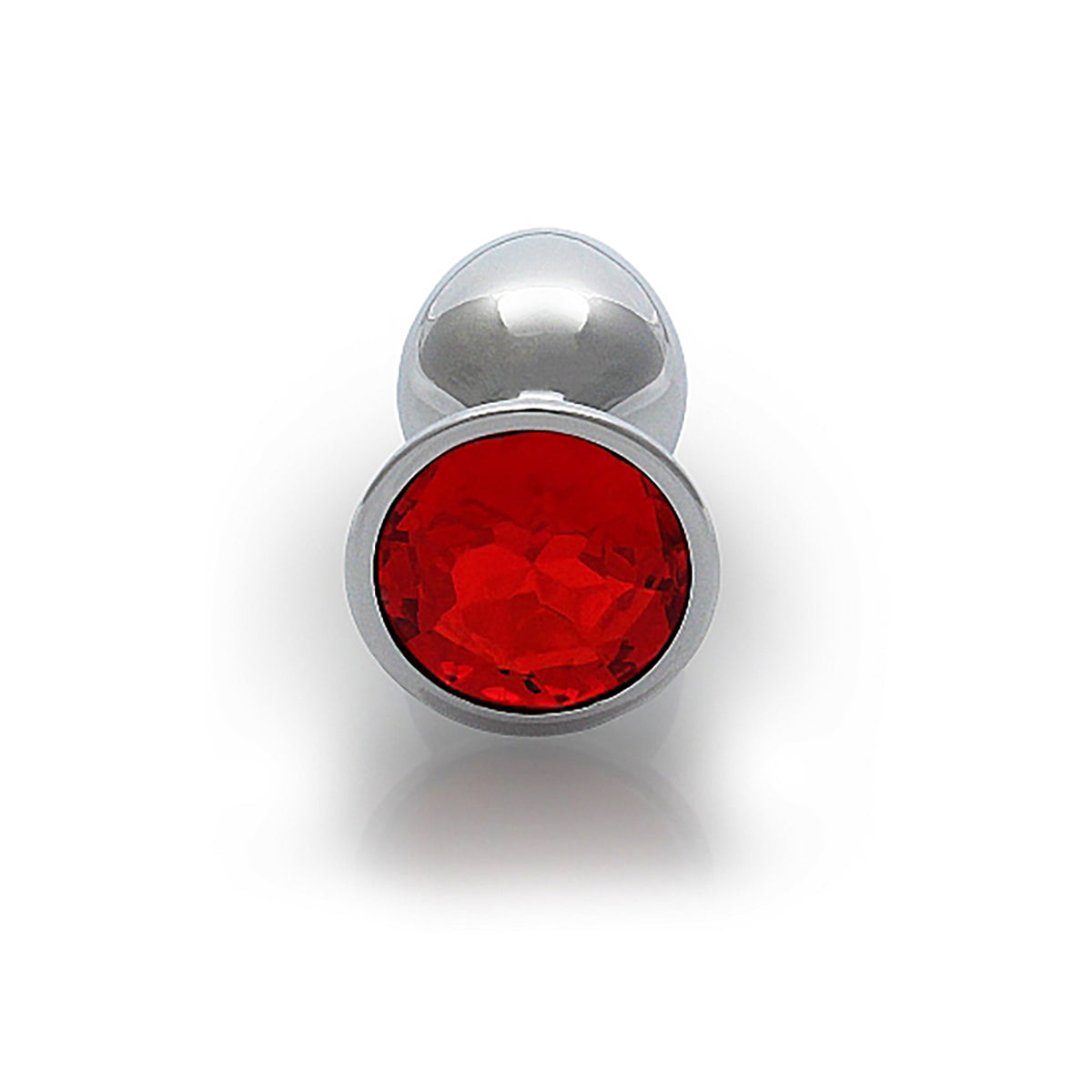 Shots Ouch! Round Gem Butt Plug Small - Silver/Ruby Red