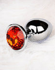 Shots Ouch! Round Gem Butt Plug Small - Silver/Ruby Red