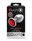 Shots Ouch! Round Gem Butt Plug Medium - Silver/Ruby Red