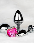 Shots Ouch! Heart Gem Butt Plug Small - Silver/Rubellite Pink