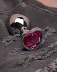 Shots Ouch! Heart Gem Butt Plug Medium - Silver/Rubellite Pink