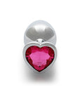 Shots Ouch! Heart Gem Butt Plug Medium - Silver/Rubellite Pink