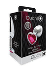 Shots Ouch! Heart Gem Butt Plug Medium - Silver/Rubellite Pink