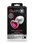 Shots Ouch! Heart Gem Butt Plug Medium - Silver/Rubellite Pink