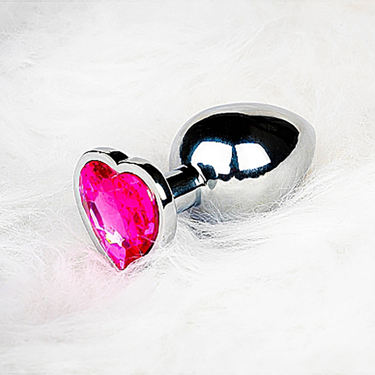 Shots Ouch! Heart Gem Butt Plug Medium - Silver/Rubellite Pink