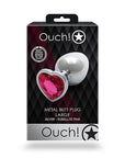 Shots Ouch! Heart Gem Butt Plug Large - Silver/Rubellite Pink