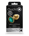 Shots Ouch! Round Gem Butt Plug Small - Gold/Emerald Green