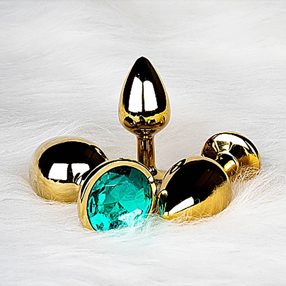 Shots Ouch! Round Gem Butt Plug Small - Gold/Emerald Green