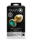 Shots Ouch! Round Gem Butt Plug Medium - Gold/Emerald Green