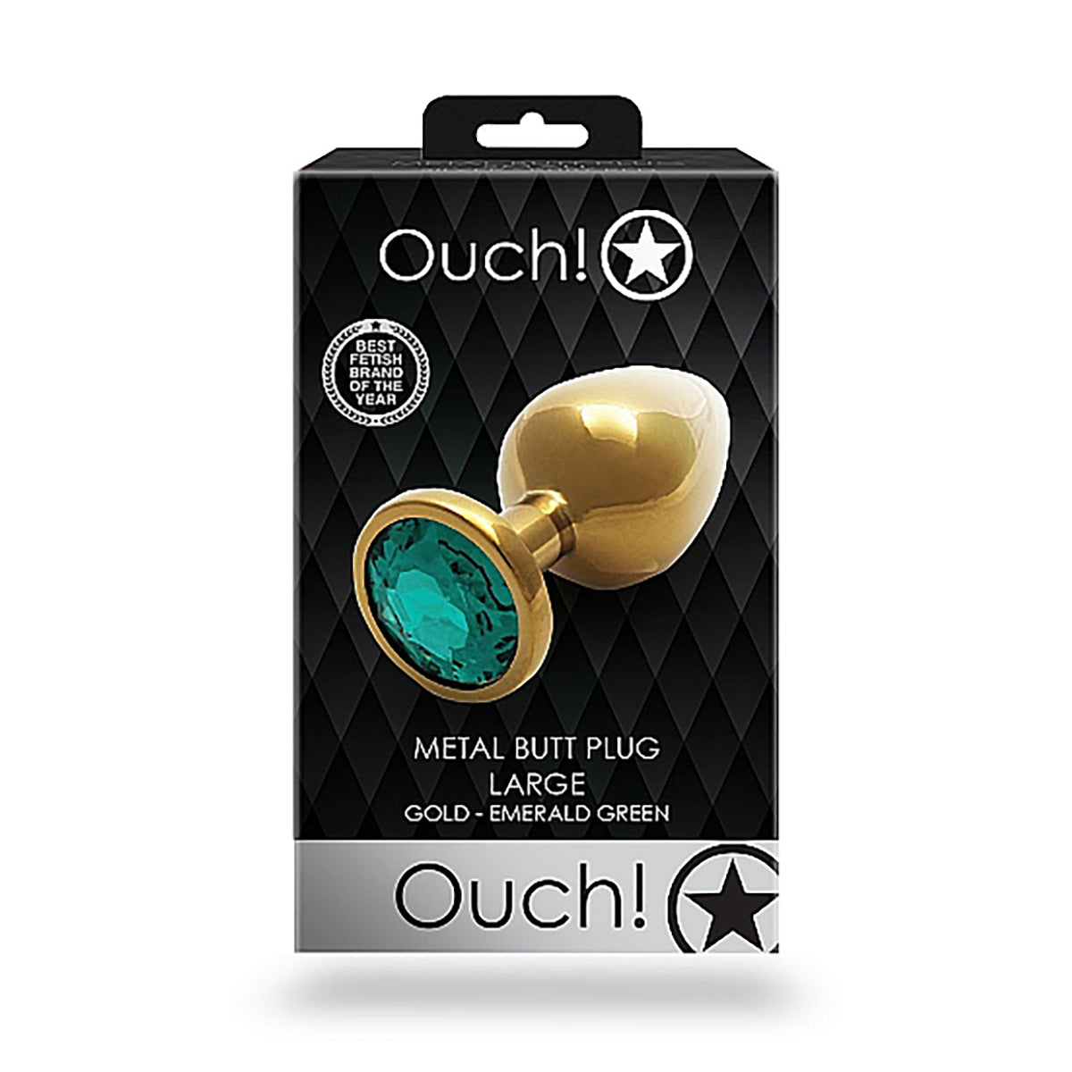 Shots Ouch! Round Gem Butt Plug Large - Gold/Emerald Green