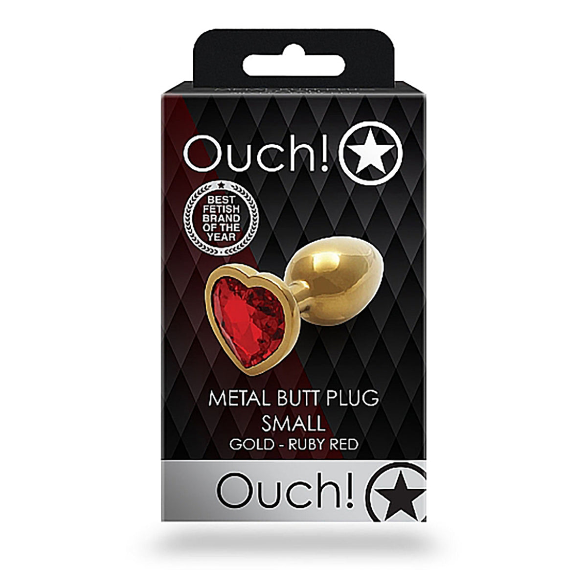 Shots Ouch! Heart Gem Butt Plug Small - Gold/Ruby Red