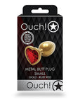 Shots Ouch! Heart Gem Butt Plug Small - Gold/Ruby Red