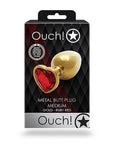 Shots Ouch! Heart Gem Butt Plug Medium - Gold/Ruby Red