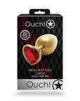 Shots Ouch! Heart Gem Butt Plug Large - Gold/Ruby Red