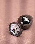 Shots Ouch! Round Gem Butt Plug Medium - Gunmetal/Diamond