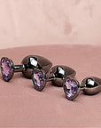 Shots Ouch! Heart Gem Butt Plug Small - Gunmetal/Amethyst