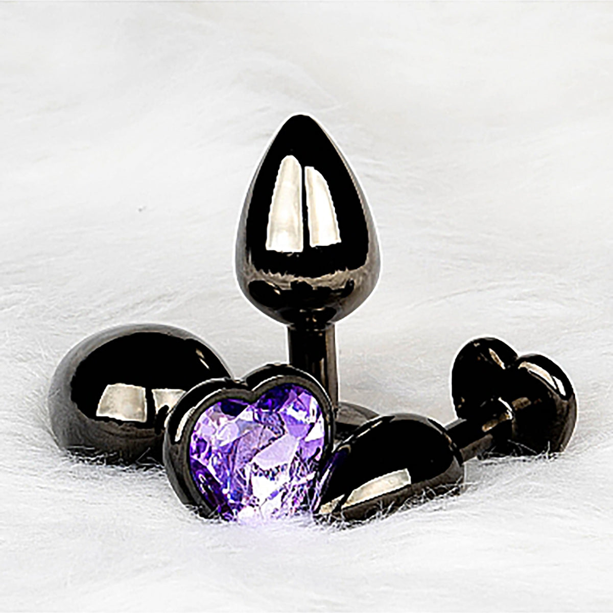 Shots Ouch! Heart Gem Butt Plug Medium - Gunmetal/Amethyst