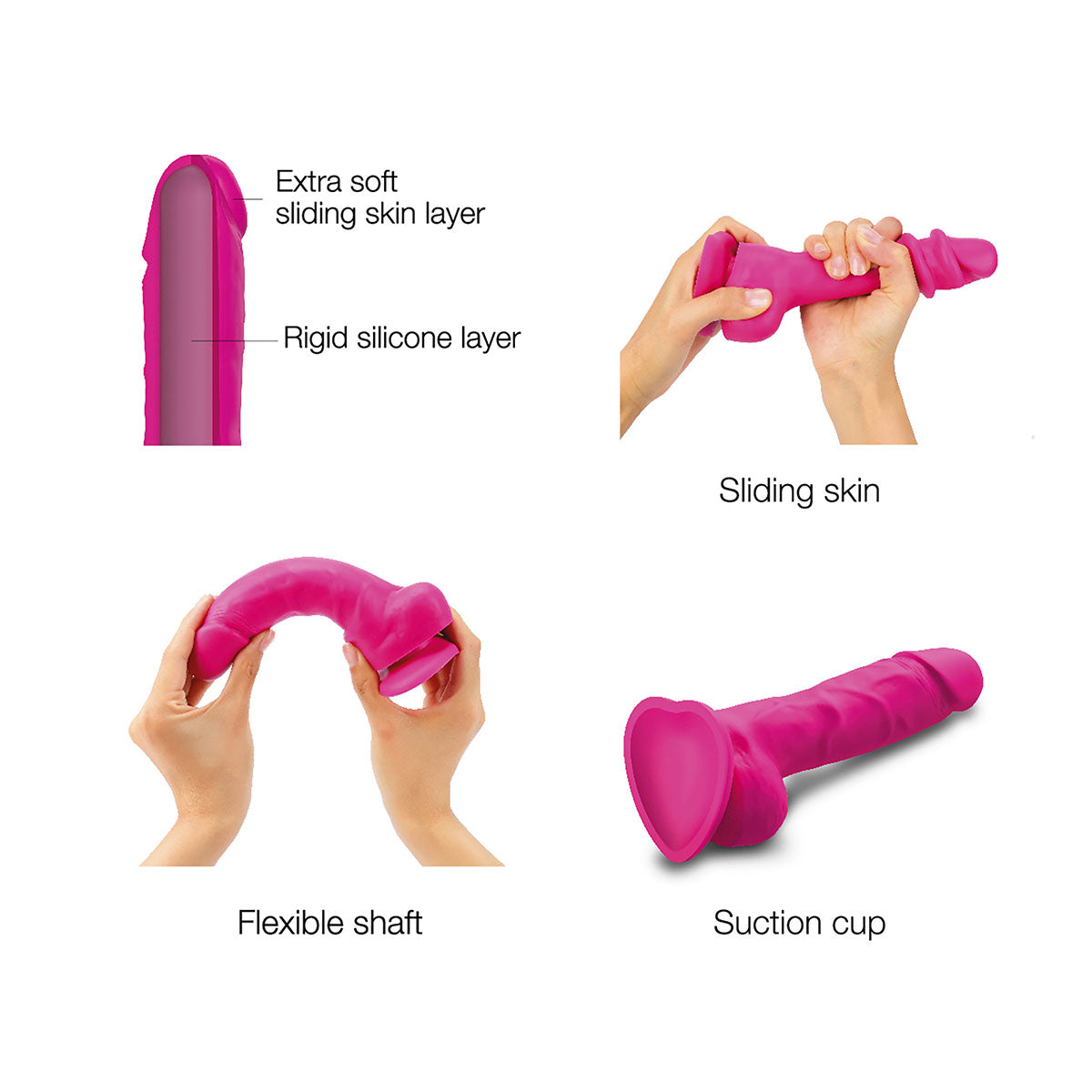 Strap-On-Me Sliding Skin Realistic Dil Medium - Fuchsia