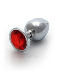 Shots Ouch! Round Gem Butt Plug Medium - Silver/Ruby Red