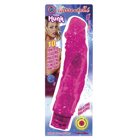 Glitter Gelle Hunk 8in. Multispeed Waterproof Vibe (Pink)