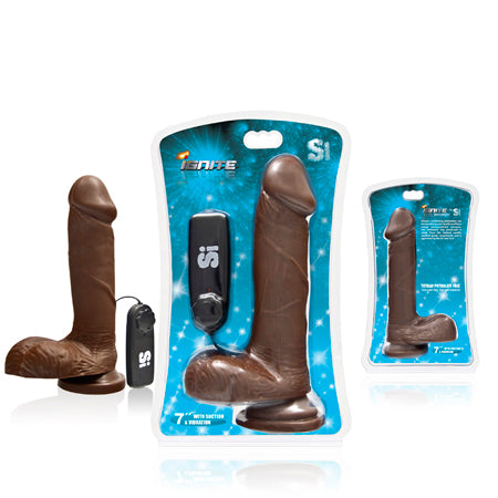 SI 7In Cock w/Balls, Vibrating Egg & Suction Cup - Brown