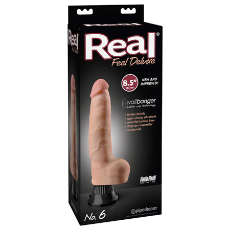 Pipedream Real Feel Deluxe No. 6 Realistic 8.5 in. Vibrating Dildo With Balls and Suction Cup Beige