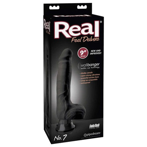 Pipedream Real Feel Deluxe No. 7 Realistic 9 in. Vibrating Dildo With Balls and Suction Cup Black