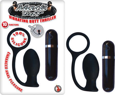 Mack Tuff Vibrating Butt Thriller Silicone Multispeed Cock Ring And Anal Plug (Black)
