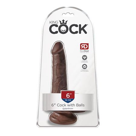 Pipedream King Cock 6 in. Cock With Balls Realistic Suction Cup Dildo Brown