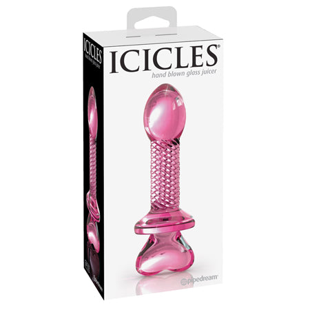 Pipedream Icicles No. 82 Glass Juicer Textured Dildo With Heart-Shaped Base Pink