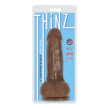 Curve Toys Thinz 6 in. Slim Dildo with Balls &amp; Suction Cup Brown