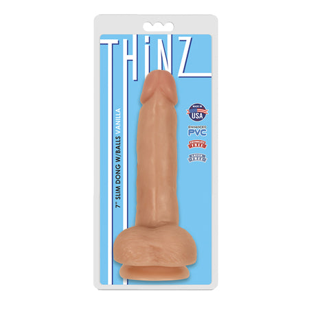 Curve Toys Thinz 7 in. Slim Dildo with Balls &amp; Suction Cup Beige