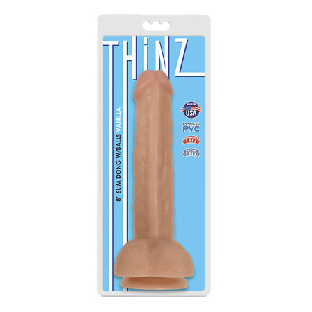 Curve Toys Thinz 8 in. Slim Dildo with Balls &amp; Suction Cup Beige