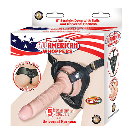 All American Whoppers 5in Straight Dong&amp;Universal Harness Flesh