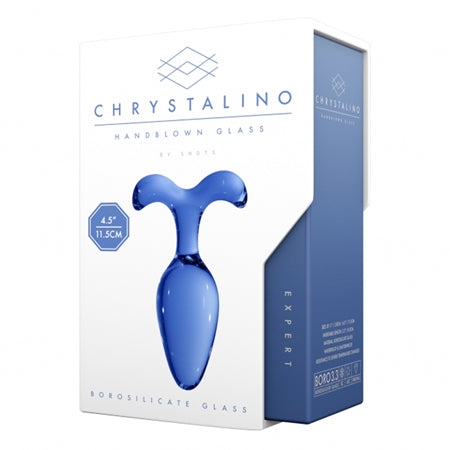 Shots Chrystalino Expert 4.5 in. Glass Wand Dildo Plug Blue