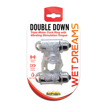 Wet Dreams Double Down Dual Motor Cock Ring With Power Bullet  And Stimulator Tongue With Motor