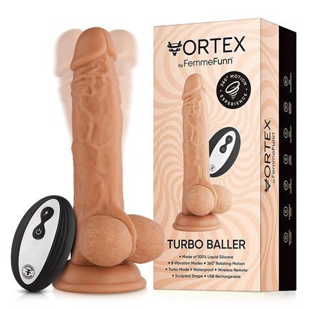 FemmeFunn Vortex Turbo Baller 2.0 8.25 in. Vibrating Rotating Dildo Beige