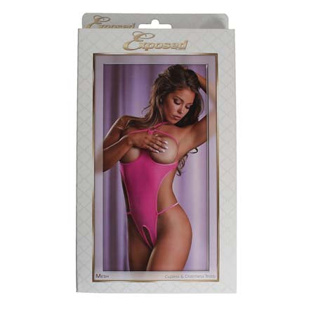 Magic Silk Mesh Cupless &amp; Crotchless Teddy Pink S/M