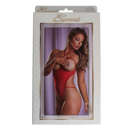 Magic Silk Mesh Cupless &amp; Crotchless Teddy Red Queen