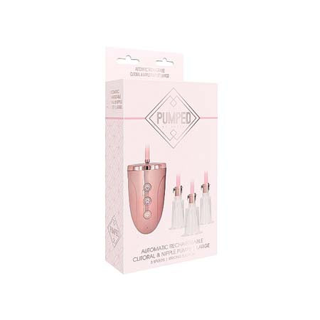 Shots Pumped Rechargeable 3-Speed Automatic Clitoral &amp; Nipple Pumps Pink Large