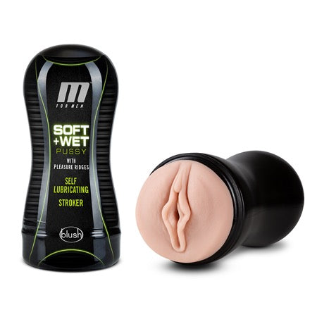 Blush M for Men Soft + Wet Pussy with Pleasure Ridges Self-Lubricating Vagina Stroker Beige