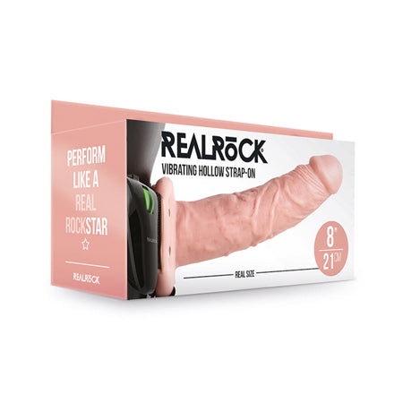 RealRock Realistic 8 in. Vibrating Hollow Strap-On Beige