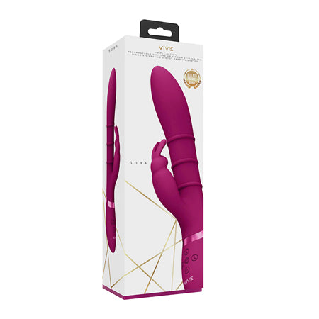 VIVE SORA Rechargeable Silicone G-Spot Rabbit Vibrator with Up &amp; Down Stimulating Rings Pink
