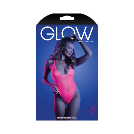 Fantasy Lingerie Glow Electric Haze Criss Cross Back Teddy with Snap Closure Neon Pink L/XL