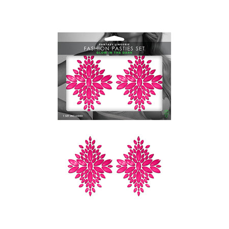 Fantasy Lingerie Glow-In-The-Dark Crystal 1 Pair Jeweled Pasties Neon Pink O/S