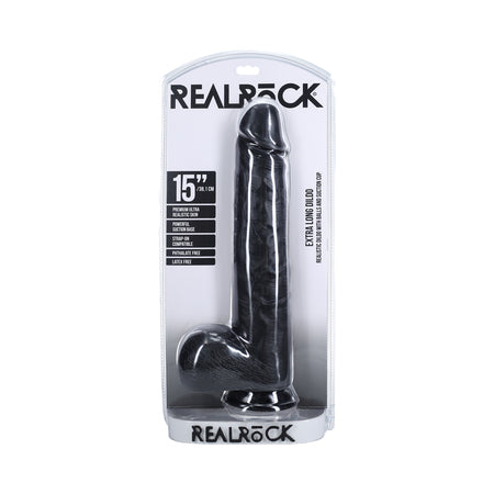 RealRock Extra Long 15 in. Dildo with Balls Black